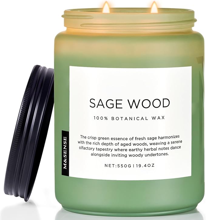 M&SENSE Sage Wood Scented Candle, 19.4oz 110 Hours Long Lasting Clean Non Toxic by MSENSE