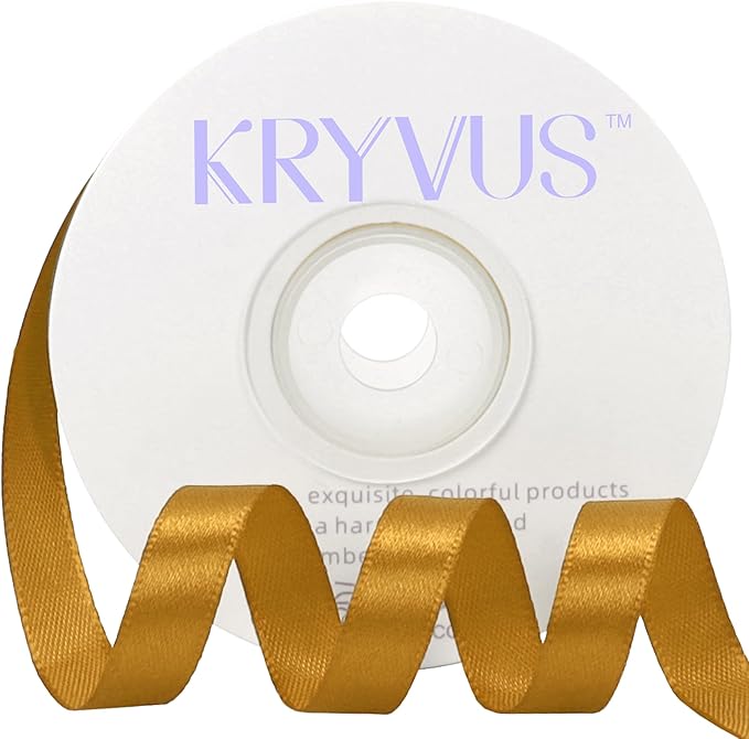 Gold Satin Ribbon 3/8 inch X Continuous 25 Yards, Single Face Polyester Ribbon by Kryvusribbon