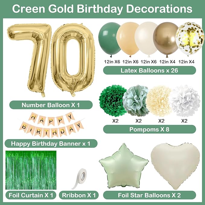 Sage Green 70th Birthday Decorations - Image 4