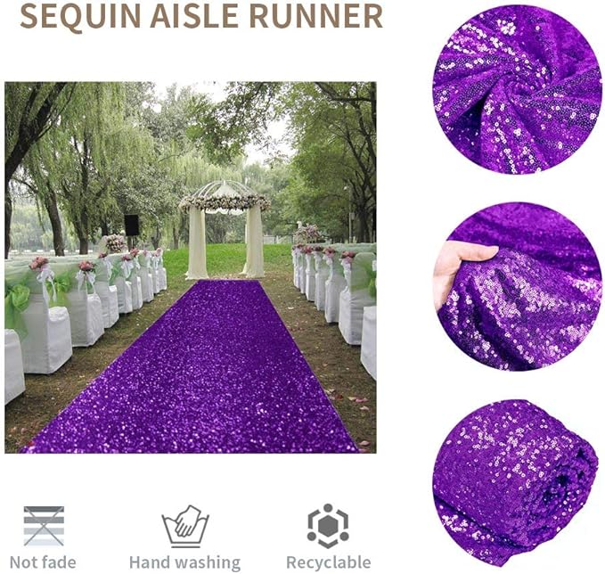 ShinyBeauty Sequin Aisle Runner Purple Glitter Carpet - Image 6