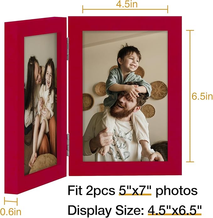 decorUhome Double 5x7 Picture Frame Vertical, Engineered Wood Bifold Photo Frame - Image 4