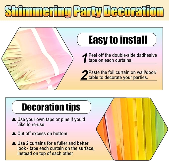 6 Pack Rainbow Foil Fringe Curtain Backdrop, 3.28Ft x 8.2Ft Metallic Tinsel - Image 3