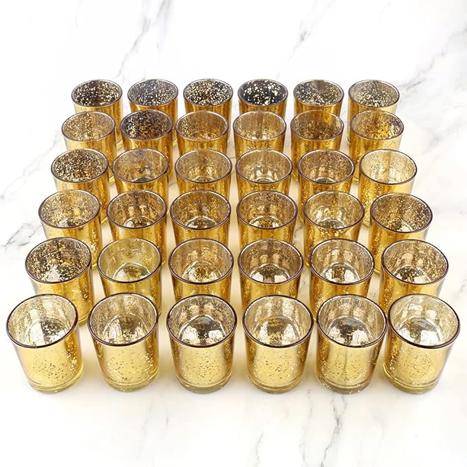 Gold Mercury Glass Tea Light Holders Set of 36 by BTGLLAS