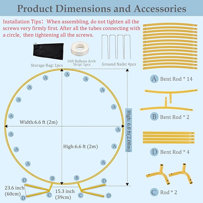 6.6FT Round Balloon Arch Stand Kit, Metal Circle Arch Backdrop Stand - Image 3