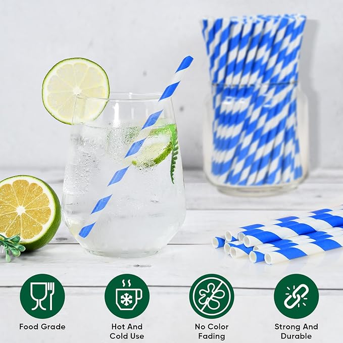 5.75 inch Blue/White Striped Paper Straws & Stirrer Sticks 500 Counts, - Image 3