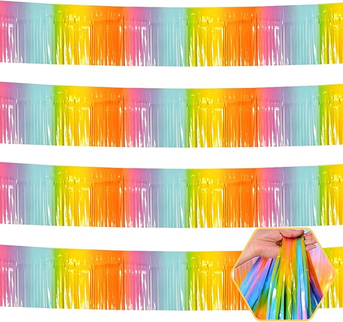 4 Pack 10 Feet Rainbow Foil Fringe Garland Metallic Tinsel Streamers Banner by Ferwzsr