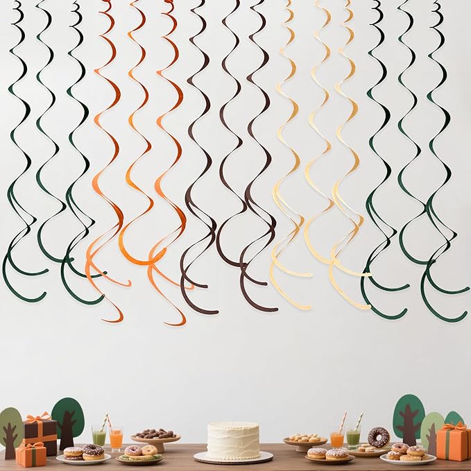 36 Pcs Green Brown Orange Beige Hanging Swirl Decorations Felt Swirl Streamer - Image 6