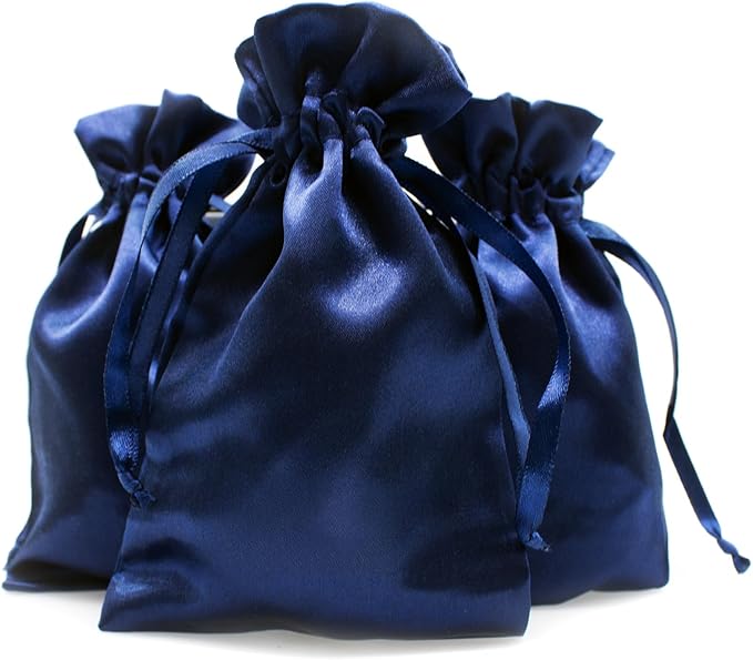 Knitial 6" x 9" Navy Blue Satin Gift Bags, Wedding Favor Drawstring Bags Baby by Knitial