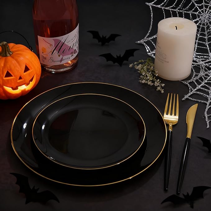 KIRE 60PCS Black Plastic Plates - Image 2