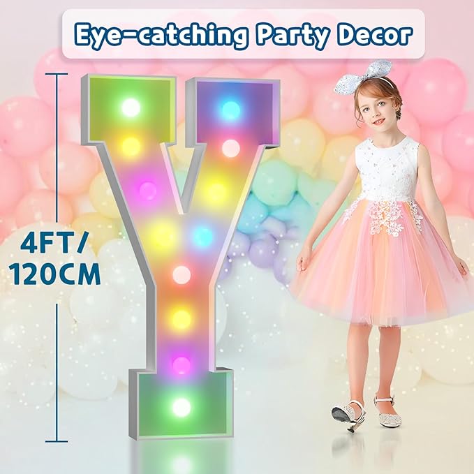 imprsv 4FT Colorful Marquee Light Up Letters Y, 18 Colors Large Light up - Image 6