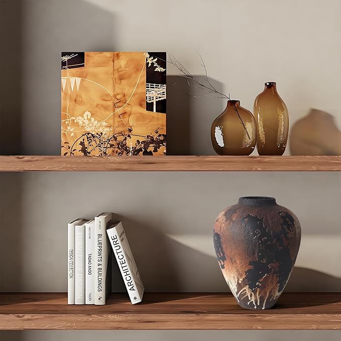 Rustic Vase for Flowers, 8.9'' Brown Farmhouse Ceramic Vases for Home Decor - Image 5