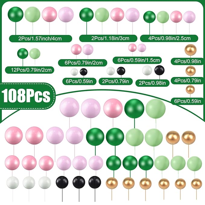 108 Pcs Balls Cake Topper DIY Cupcake Insert Foam Balloons - Image 3