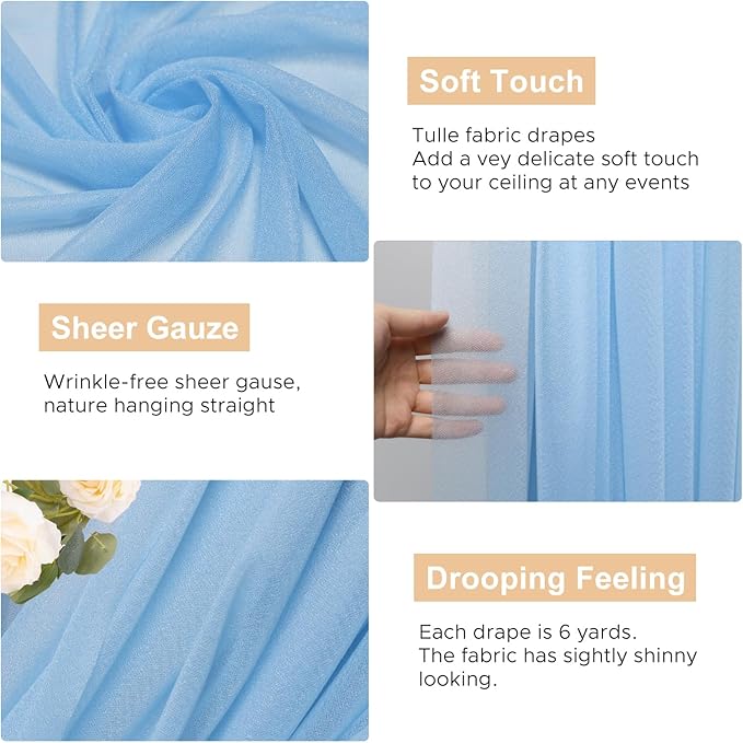 Wokceer Dusty Blue Wedding Arch Draping Fabric Backdrop 3 Panels 28.7" X 20FT - Image 2