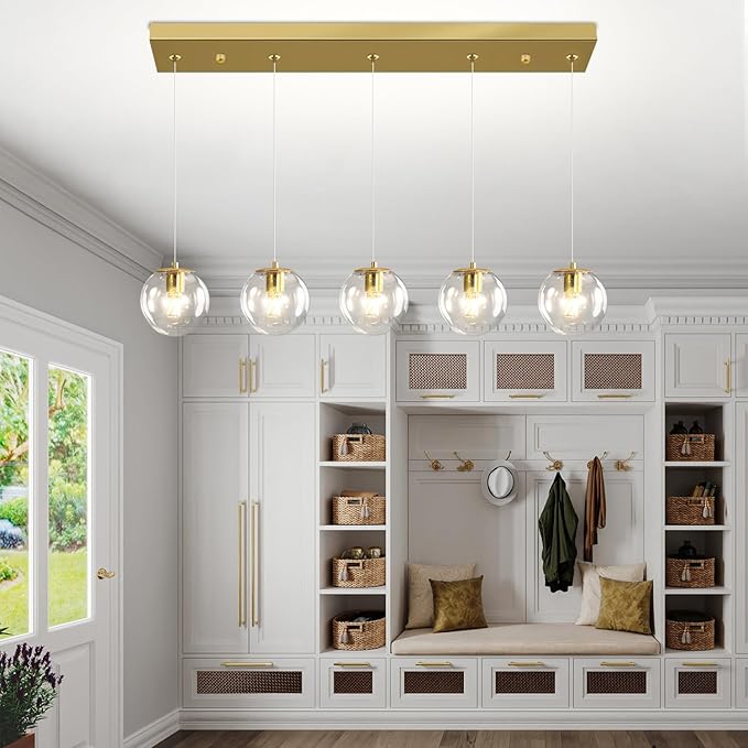 5-Lights Modern Rectangle Chandelier Globe Pendant Light - Image 3