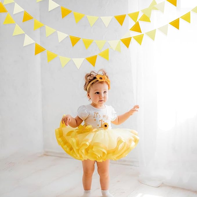 Yellow Party Decorations Ombre Yellow Felt Hanging Triangle Mini Bunting - Image 8