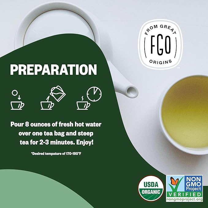 FGO Organic Green Tea, Caffeinated, Resealable Pouch, Packaging May Vary - Image 6