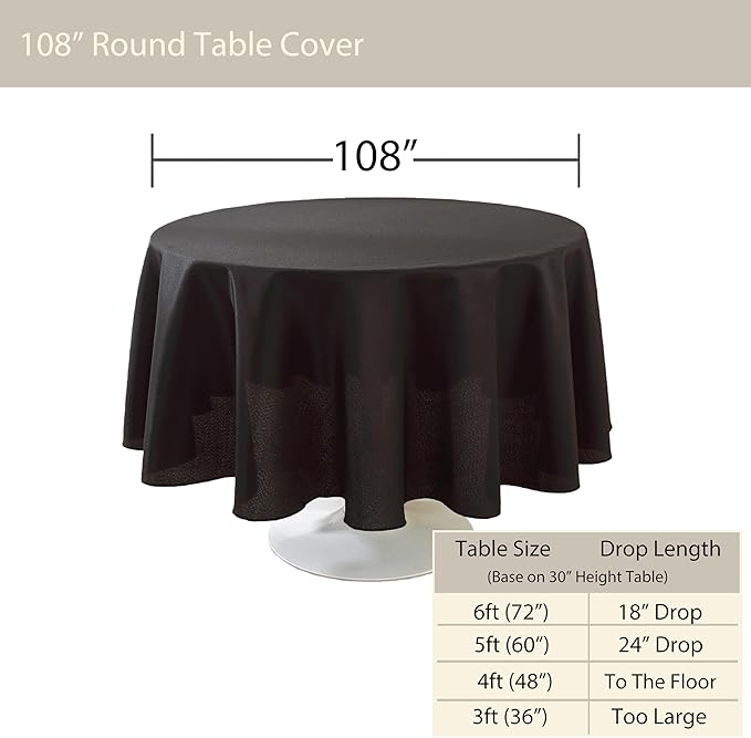 Craft And Party Round Tablecloth, 108 Inch Black Tablecloth, Polyester Fabric - Image 3