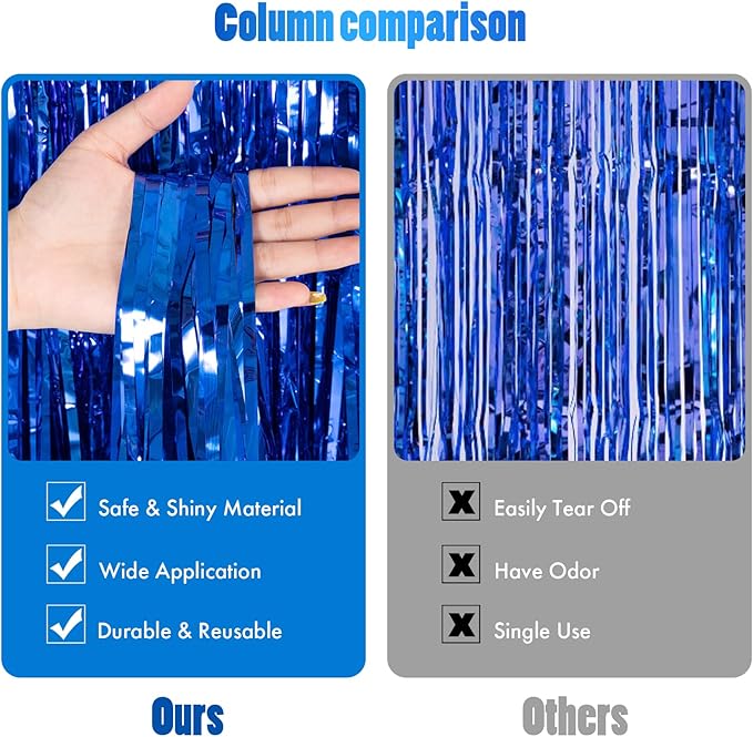 CANREVEL 2 Pack 3.3x8.2 Feet Dark Blue Foil Fringe Backdrop Curtains, Tinsel - Image 2