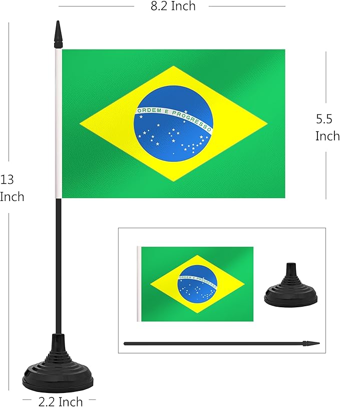 12 Pack Brazil Desk Flag Set, Brazilian Table Office Flag, Small Miniature - Image 2