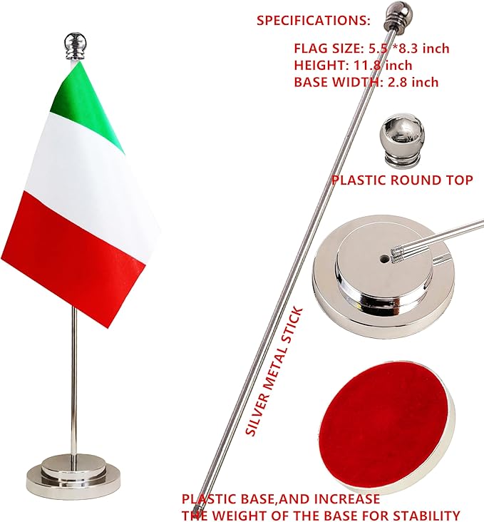 Italy Italian Deluxe Desk Flag Set Small Mini Miniature Italy Italian Table - Image 4