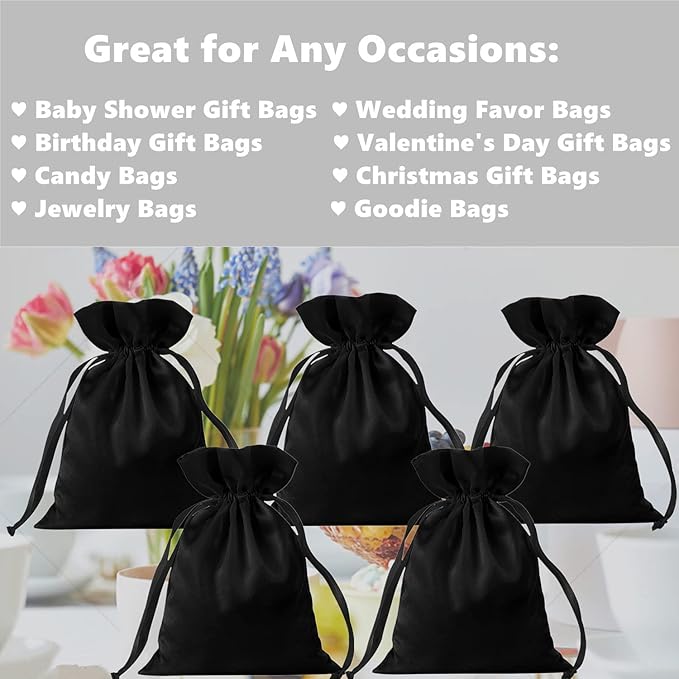 35pcs Black Satin Bags with Drawstring, 5x7 Inches Drawstring Gift Bags - Image 4