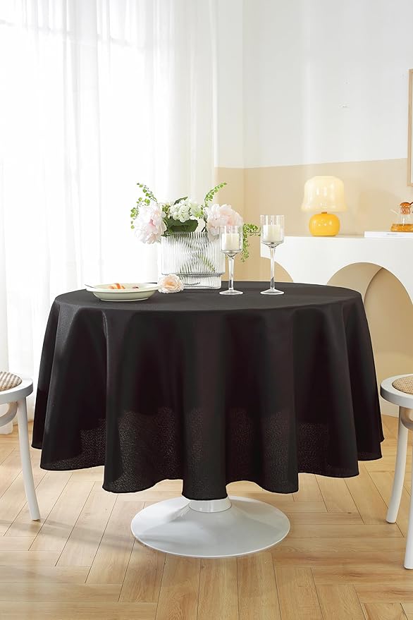 Craft And Party Round Tablecloth, 60 Inch Black Tablecloth, Polyester Fabric - Image 4
