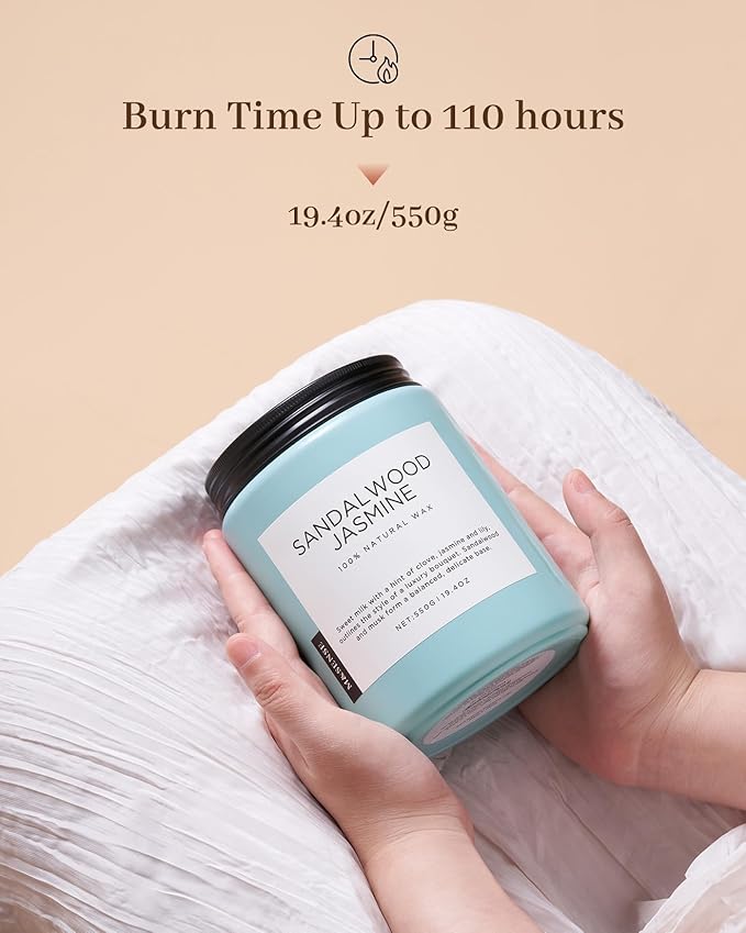 M&SENSE Sandalwood Jasmine Scented Candles, Large Soy Natural Long Lasting - Image 3