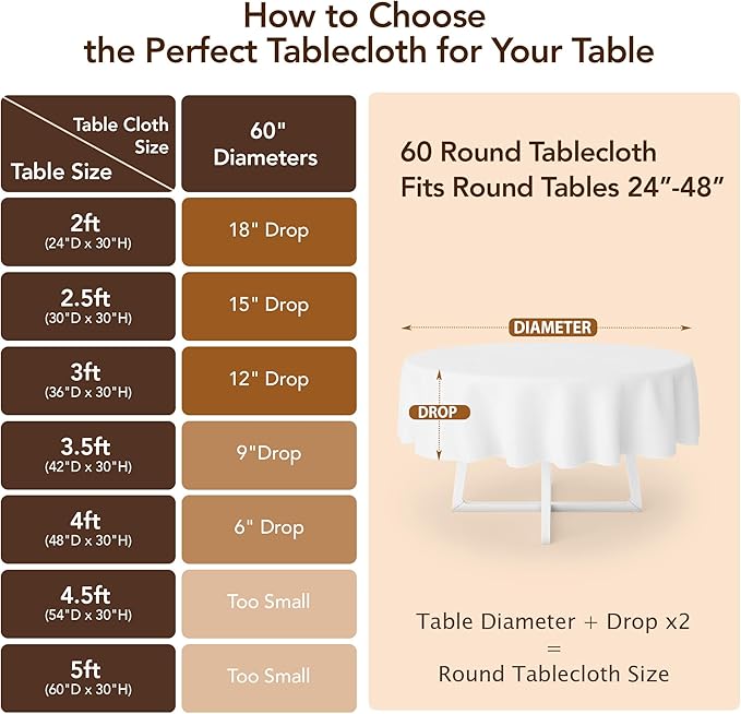 Biscaynebay Fall Tablecloth Textured Fabric Round Tablecloths 60" - Image 5
