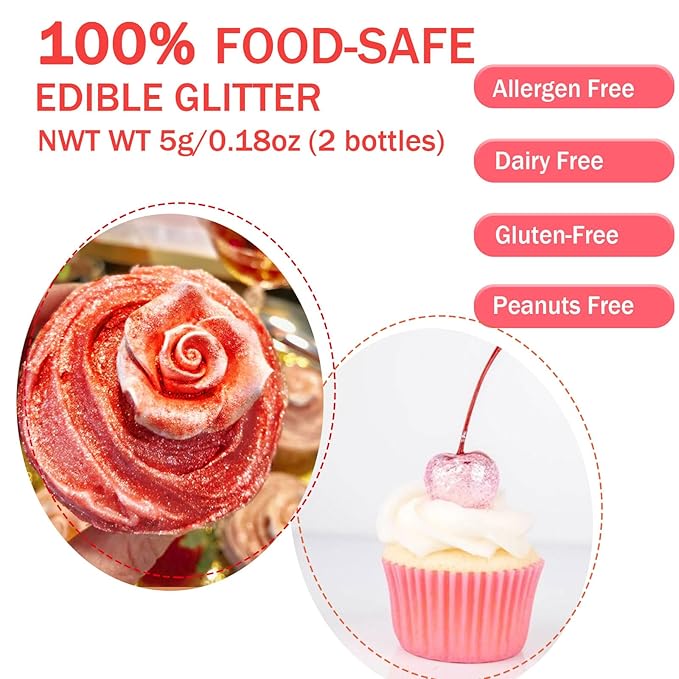 Red Pink Edible Glitter Glimmer Powder - Image 5