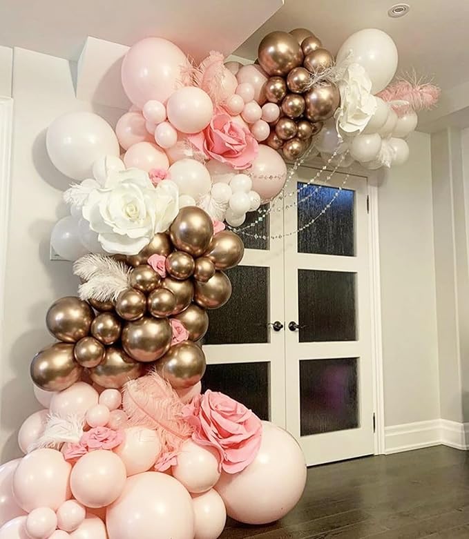 Pink and Gold Balloons, 12 Inch Pink White Metallic Chrome Gold Confetti Pink - Image 5
