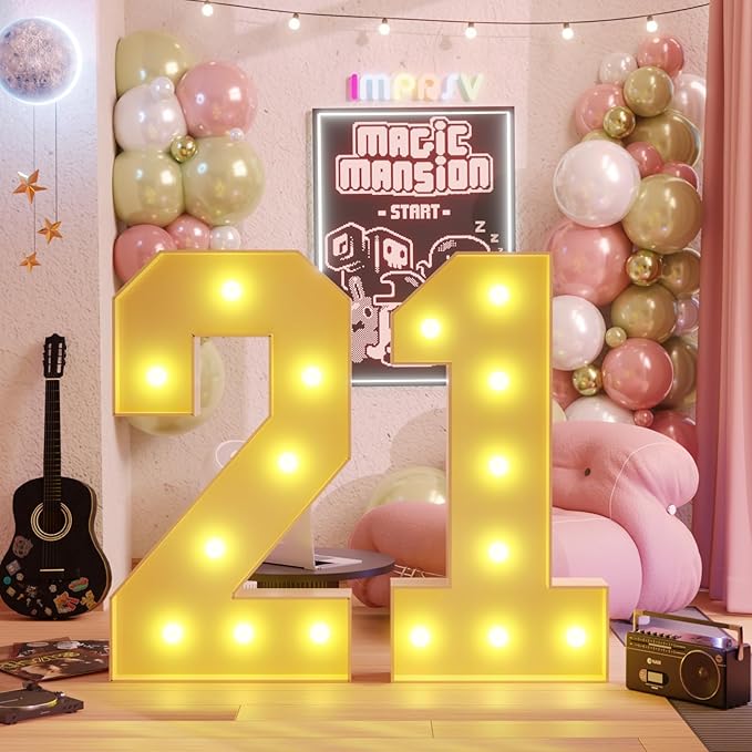 imprsv 3FT Light Up Numbers, Marquee Numbers 21st Birthday Decorations by Letsmakeitimpressive