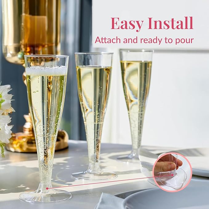 Prestee 100 Pack Clear Plastic Champagne Flutes - Image 7