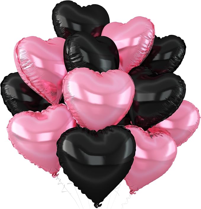 Pink Black Heart Balloons, 18Inch Black Pearl Pink Helium Balloon by Adorely