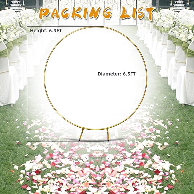 Round Backdrop Stand Circle Arch, 6.5ft Golden Metal Balloon Arch Kit - Image 2
