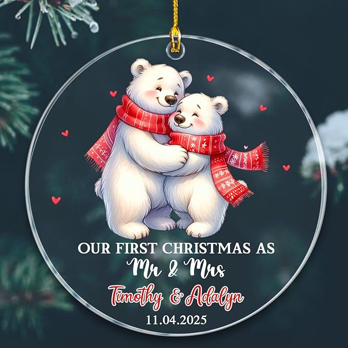 Our First Christmas As Mr & Mrs Ornament, Personalized Date/Name Polar Bear Mr by BixDori