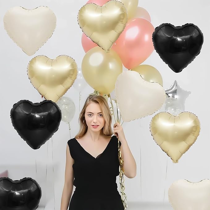 Black White Gold Heart Balloons - Image 3