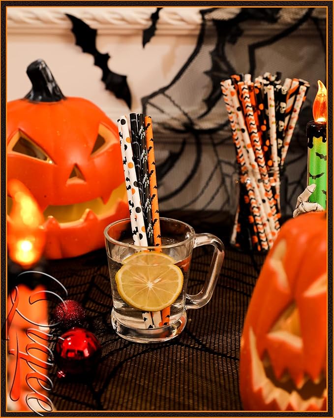 Halloween Paper Straws for Drinking Disposable Straws 150pcs Disposable Straws - Image 2