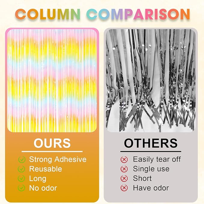 3 Pack 3.3 x 8.2 ft Pastel Rainbow Foil Fringe Backdrop Curtains, Tinsel - Image 5