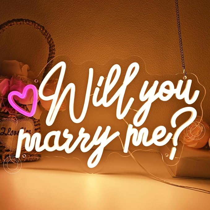SYLHOME Will You Marry Me ? Led Neon Light Sign Heart Wedding Proposal Bedroom - Image 2