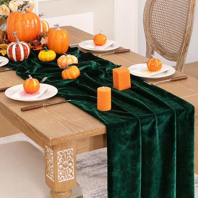 Emerald Green Velvet Table Runner 3 Pack Fall Thanksgiving Table Runners 20 x - Image 5