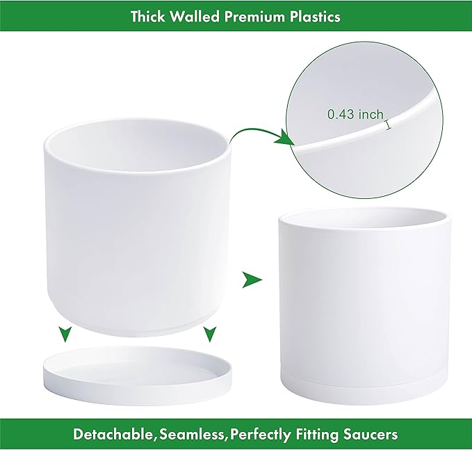 D'vine Dev 2 Pack 14 Inch Modern Plastic Plant Pots, Cylindrical Garden Planters - Image 6