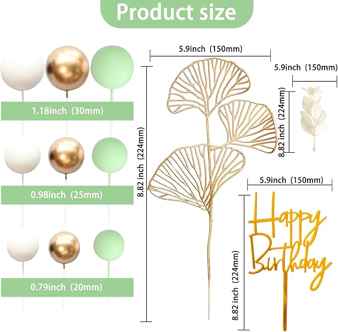 Gyufise 57Pcs Balls Cake Topper Boho Grass Cake topper Pearl Balls Acrylic - Image 2
