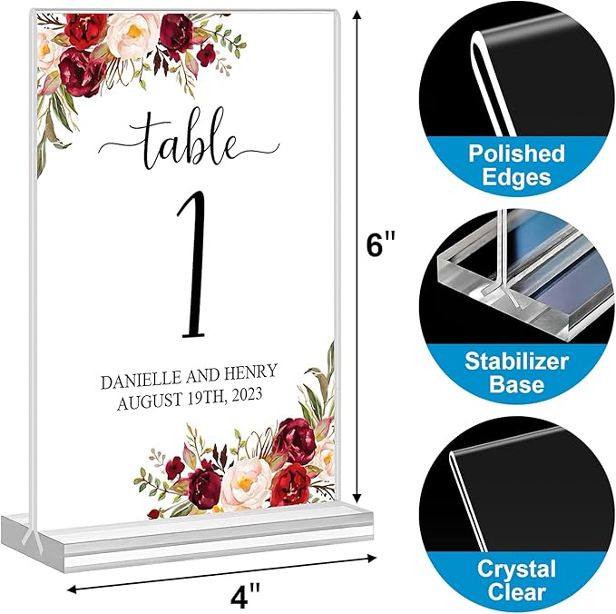 Acrylic Sign Holder 4x6, 16 Pack Clear Double Sided Clear Table Menu Vertical - Image 2