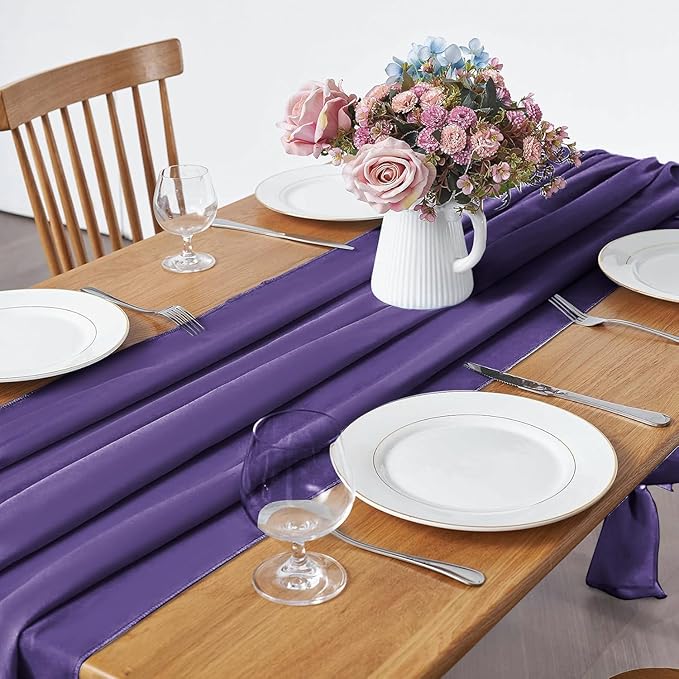 2 Pack 10Ft Chiffon Purple Table Runner Sheer 29x120 Inch - Image 2