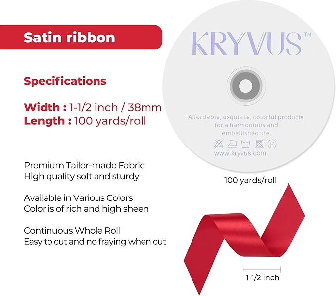 Red Satin Ribbon 1-1/2 inch X Continuous 100 Yards, Single Face Polyester - Image 3