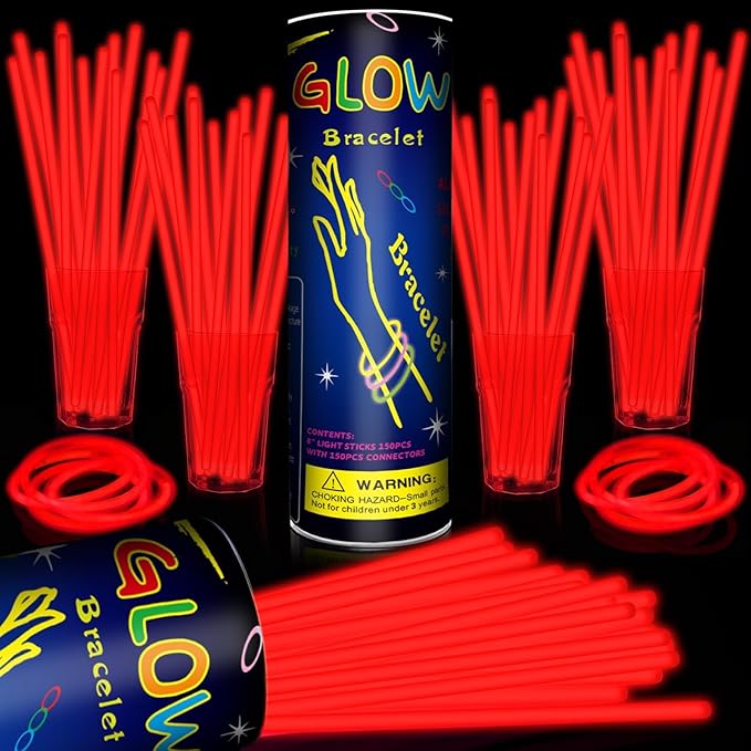 200 Pack 8'' Glow Sticks Bulk Party Favors Red Light Up Sticks by Taikula