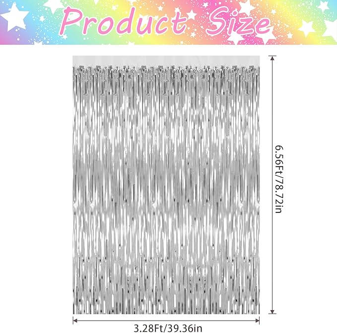 5 Pack Silver Backdrop Curtain Party Decorations Foil Fringe Backdrop Silver - Image 2