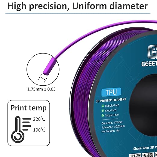 Geeetech TPU Filament 1.75mm, Shore 95A Flexible 3D Printer Filament - Image 2