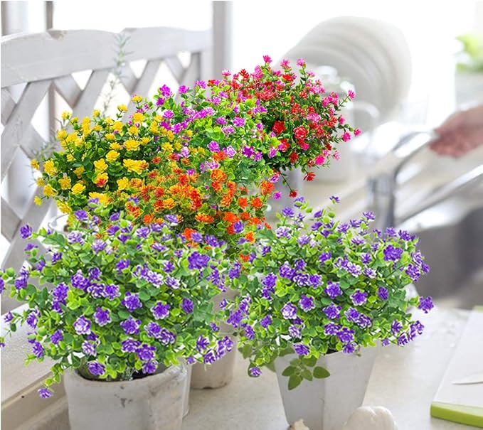10 Bundles Artificial Fake Flowers, Faux Outdoor Plastic Plants UV Resistant - Image 4