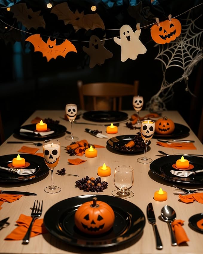 Amagic 12 Pack Halloween Orange Flameless LED Tea Lights Candles Battery - Image 7